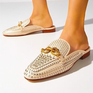 Tory Burch Jessa loafers backless mules clogs woven leather horsebit loafers
